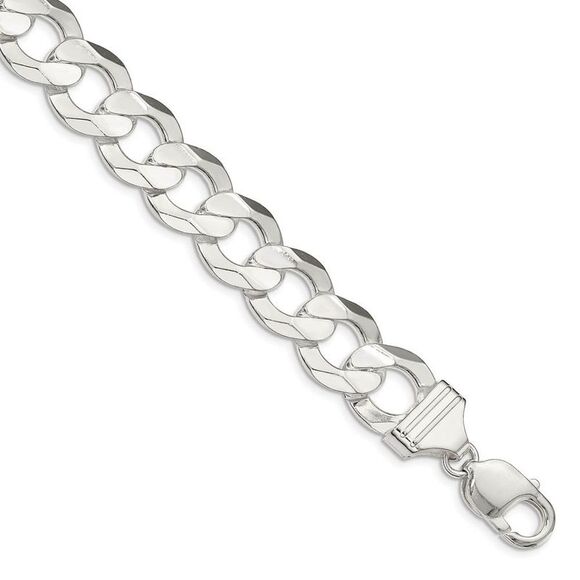 13.8mm Sterling Silver Solid Concave Beveled Curb Chain Necklace 24 In